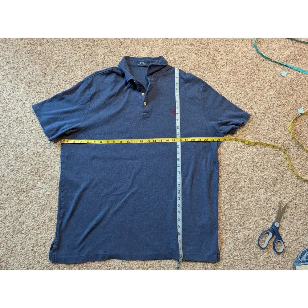 Polo Ralph Lauren Classic Fit Polo Shirt Men XL Blue Heather Cotton Pique Mesh